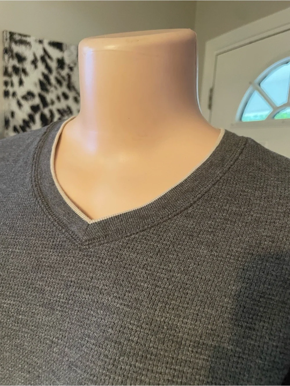 Polo Ralph Lauren waffle knit cotton Charcoal V-Neck Long Sleeve Shirt Medium